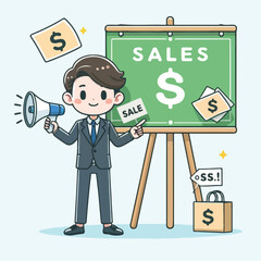 vector image of people doing sales promotion on plain white background