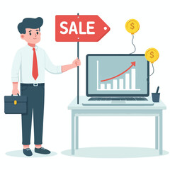 vector image of people doing sales promotion on plain white background