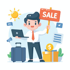 vector image of people doing sales promotion on plain white background