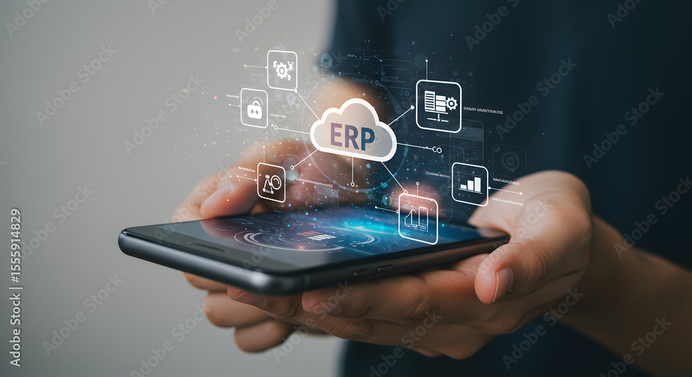 Poster digital enterprise resource planning on mobile device: a visual of the enterprise resource planning 