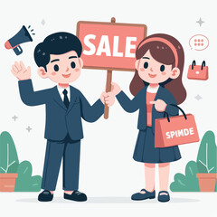 vector image of people doing sales promotion on plain white background