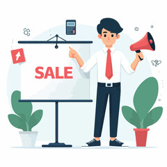 vector image of people doing sales promotion on plain white background
