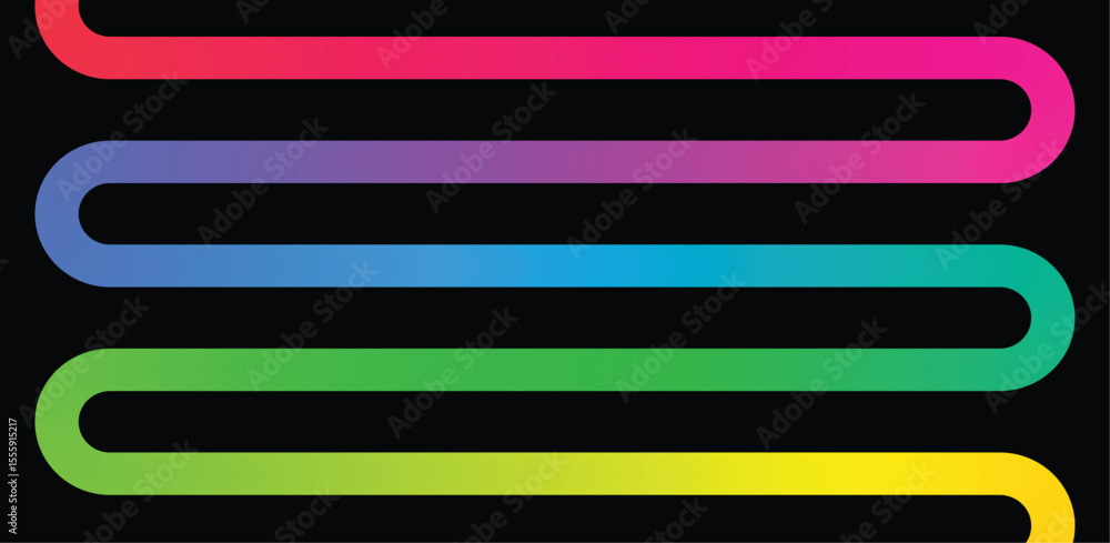 Poster horizontal rainbow bend line design. abstract colorful gradient path with rounded corners. smooth mo