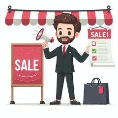 vector image of people doing sales promotion on plain white background