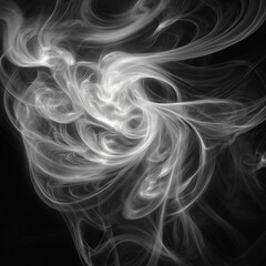 Abstract smoke swirls in grayscale against pure black, high contrast detail, 