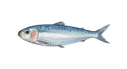 Watercolor Illustration of a Sardine Fish watercolor png, transparent isolated nackground