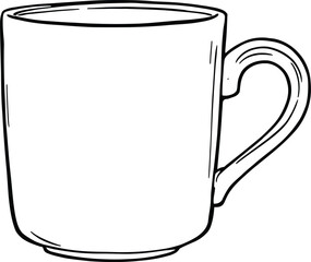 Black-and-White Vector Illustration of a Minimal Coffee Mug – Cylindrical Form with Rounded Handle