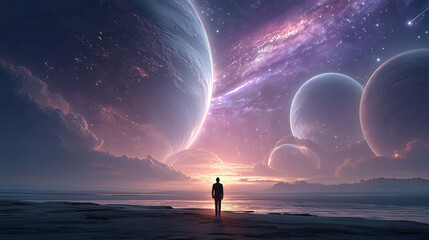 Futuristic business vision rising beyond the stars, where innovation meets deep space