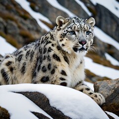 Fototapeta premium snow leopard in front of a wall