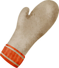 Watercolor christmas mitten with red stripes on transparent background.