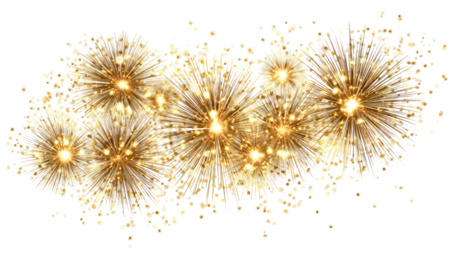 Gold and Yellow Firework Burst with Sparkling on Transparent Background


