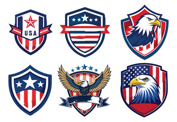 USA Independence Day Logo Collection  Vector Patriotic Badges with Stars and Stripes.