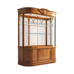Old wooden cabinet  an antique brown storage cupboard with a glass door and empty shelves perfect for any home interior isolated on transparent