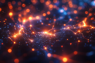 Fototapeta premium Abstract golden and blue particles flowing background