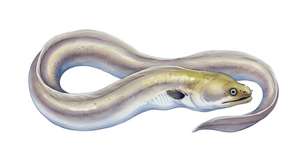 Watercolor Illustration of European Eel, Anguilla Anguilla, Aquatic Life watercolor png, transparent isolated nackground