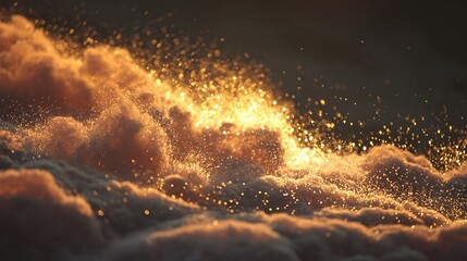 Fototapeta premium Golden clouds with sparkling light create a magical and ethereal atmosphere