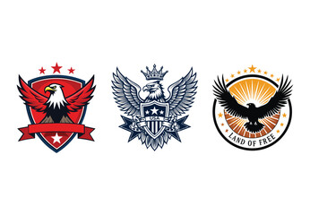 Obraz premium Vintage American Independence Day Logo Set Classic USA Patriotic Badges in Vector.