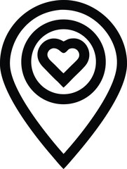 Map pin with heart inside, favorite location concept, black and white