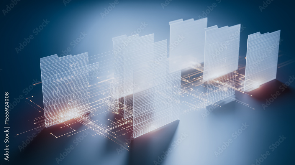 Poster digital data visualization: an abstract digital rendering showcasing an array of data streams and in
