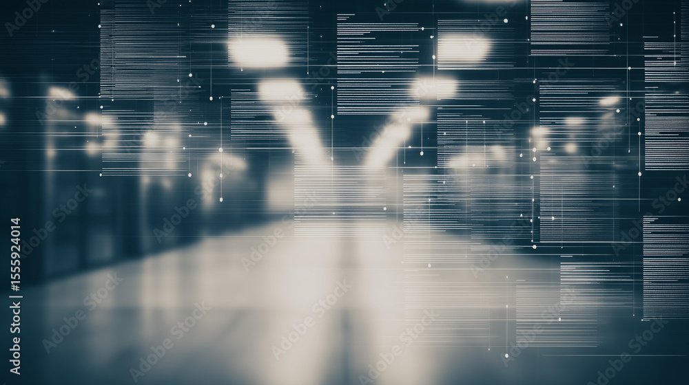 Poster data center corridor: a futuristic data center corridor, filled with rows of servers and digital dat