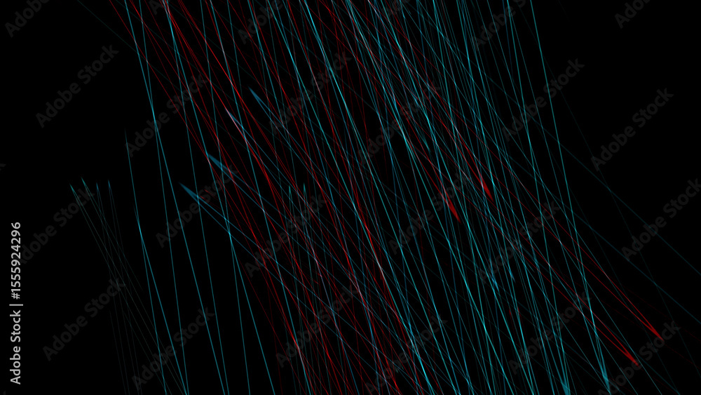 Fototapete abstract lines create a modern neon digital dynamic particles against a black background.