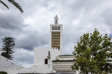 Minaret Zawya Moulay w pobliżu zamku królewskiego w mieście Tetuan w Maroku. 
