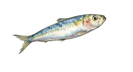 Watercolor Painting of a Sardine Fish watercolor png, transparent isolated nackground