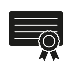 Certificate With Ribbon Solid Icon. Achievement, Recognition, And Award Silhouette Symbol. Educational Accomplishment And Certification. Isolated Vector Illustration