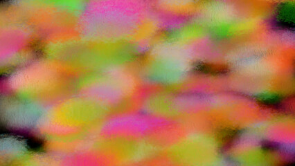 Vibrant colors create an abstract background of pink, green, orange, and yellow, suggesting a joyful and playful mood with a textured particles.