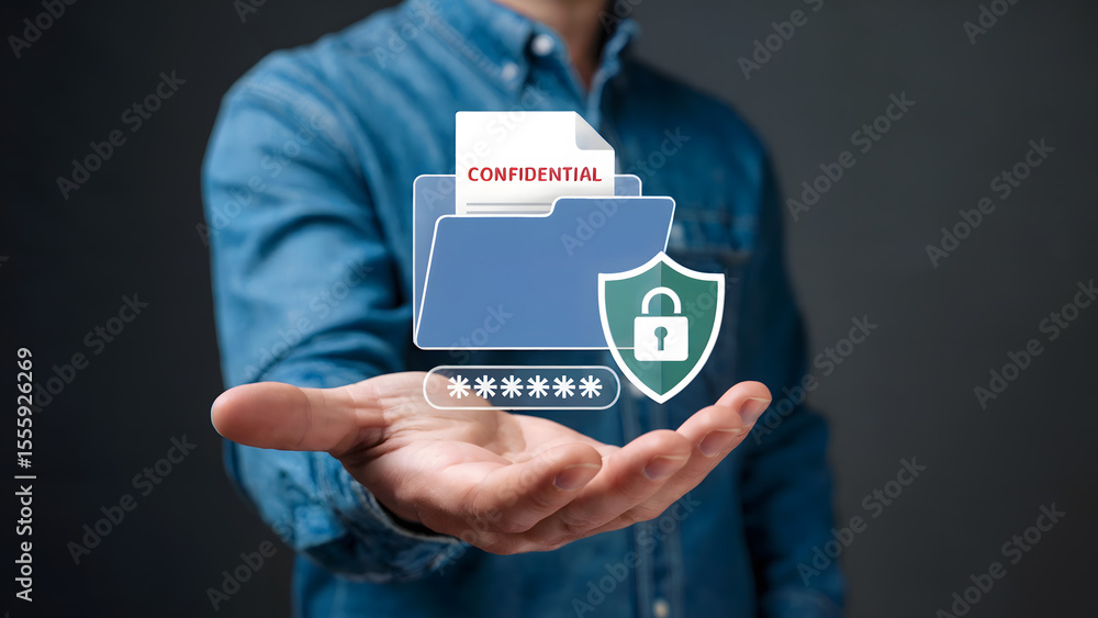 Aufkleber protecting confidential files with data security against cyber threats and ensuring privacy with enc