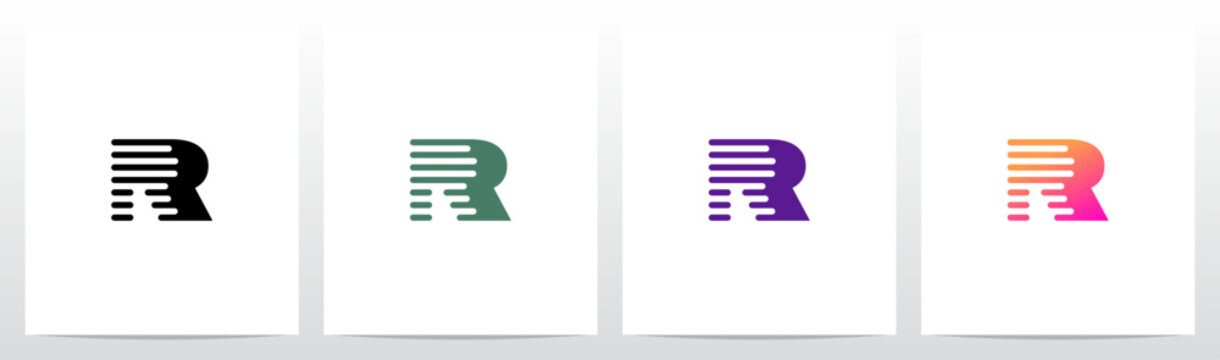 Lines Retro Graphic Horizontal Parallel Strokes Initial Letter Logo Design R