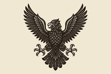 Engraved eagle heraldic emblem engraving style vector illustration