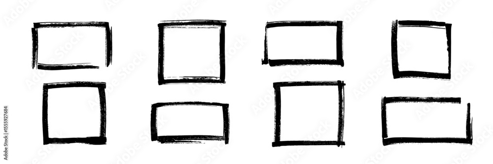 Poster hand-drawn square frames in black marker style. grunge rectangular borders with rough brush strokes 