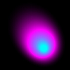 Abstract color blur neon round shape on black background. Neon colored bright blending blob with graduation effect. Glowing comet in dark space. Graphic vector illustration.