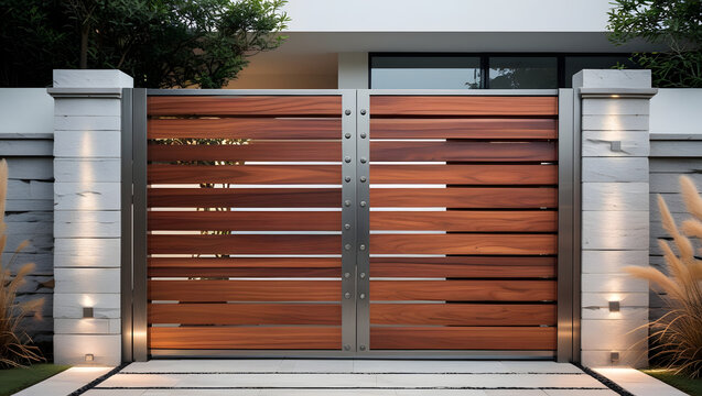 metal gate with wooden plats
