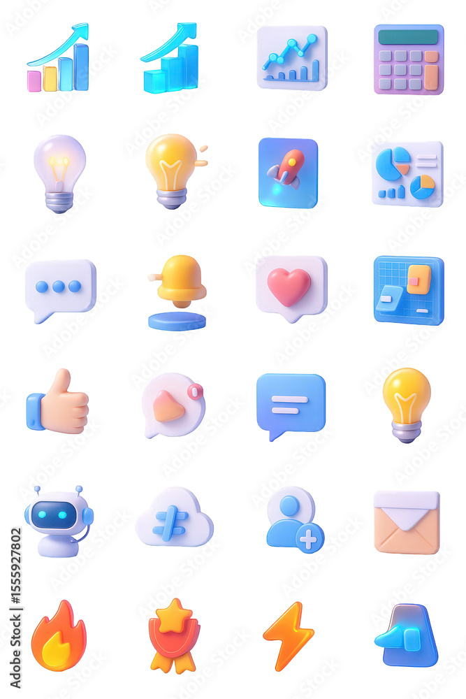 Poster collection of colorful 3d app icons for business growth and communication success modern design elem