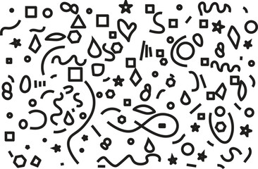 Abstract Black Doodle Vector Pattern with Random Geometric Shapes and Lines for Background, Fabric, or Design Use