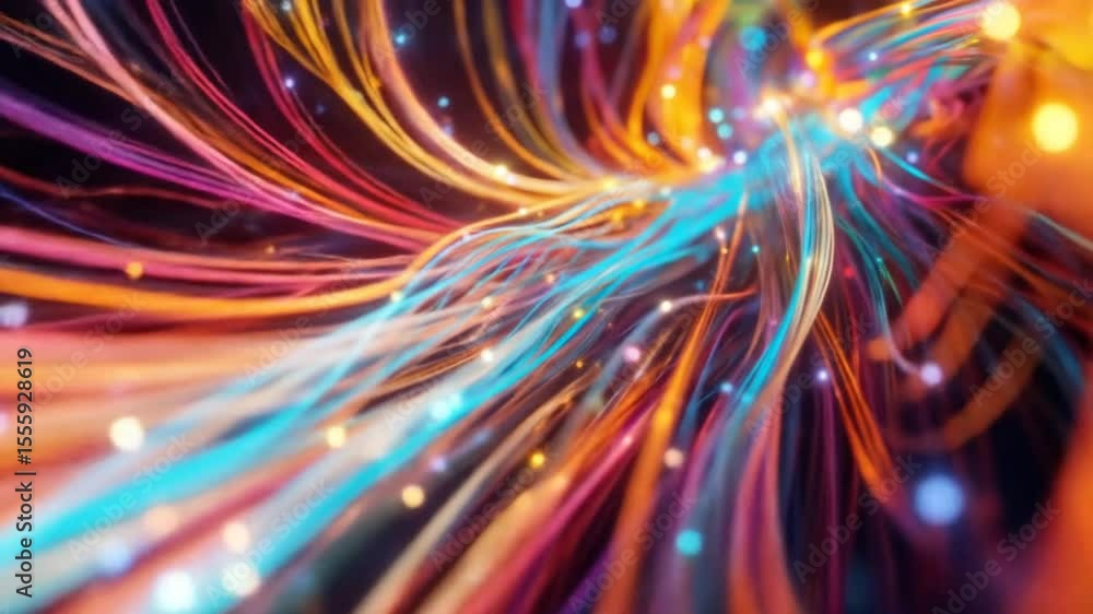 Poster abstract colorful light trails flowing through space, perfect for tech and futuristic backgrounds