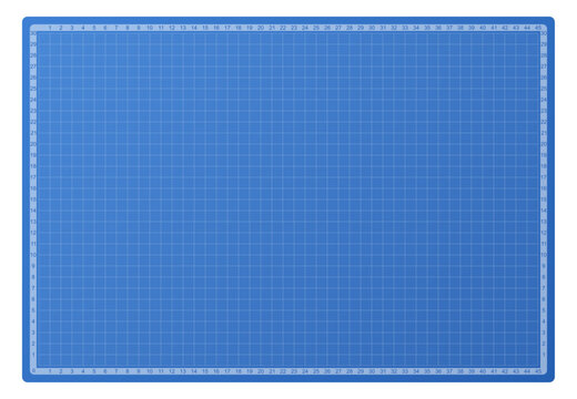 Blueprint background. Blue cutting mat with grid lines and numeric measurements. Technical backdrop for blueprint, architecture, engineering, or drafting projects. Realistic vector illustration.