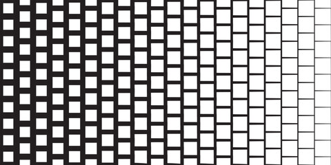 Square grid pattern with gradient line thickness. Black and white geometric design transitioning from bold to thin outlines. Abstract vector illustration.