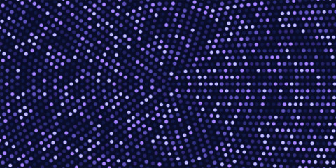 Glowing blue halftone dot background. Bright circular lights grid on dark. Futuristic and vibrant texture pattern. Geometric minimal digital design. Abstract vector illustration.