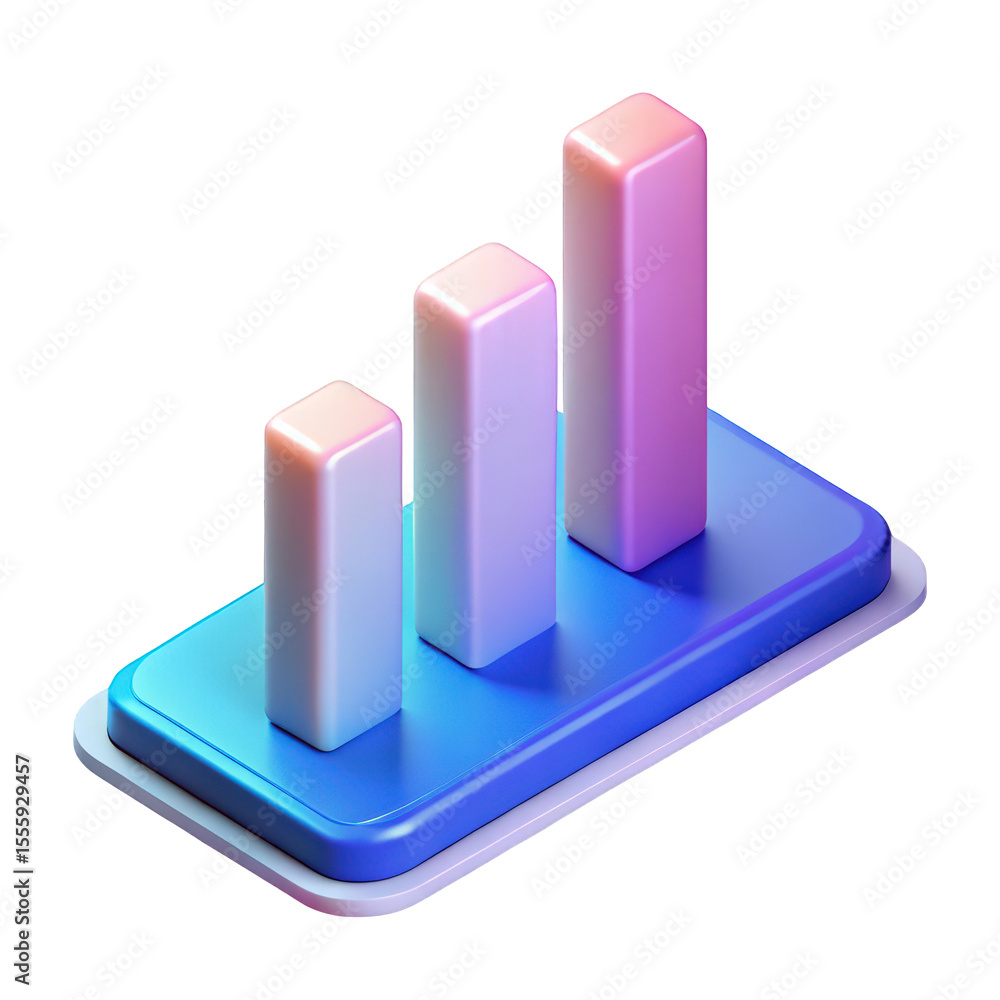 Poster abstract 3d render of a modern colorful bar graph increasing upwards on a blue platform representing