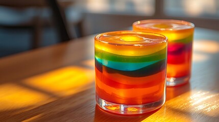 Colorful jellied fruit drink vibrant layer 50mm light table
