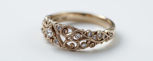 Gold Ring with Diamonds and Filigree