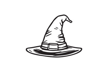 Halloween witch hat line art and black color