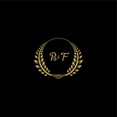 Naklejka premium RF beautiful feminine and elegant wedding monogram initial logo with circle floral gold
