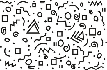 Seamless Abstract Geometric Doodle Pattern with Hand Drawn Shapes Like Triangle, Circle, Square for Retro Decoration, Wallpaper, and Fabric Design