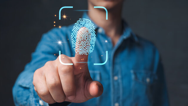 Biometric identification scan of an individual showcasing advanced digital security with a focus on identity authentication and cutting-edge technology for access control.
