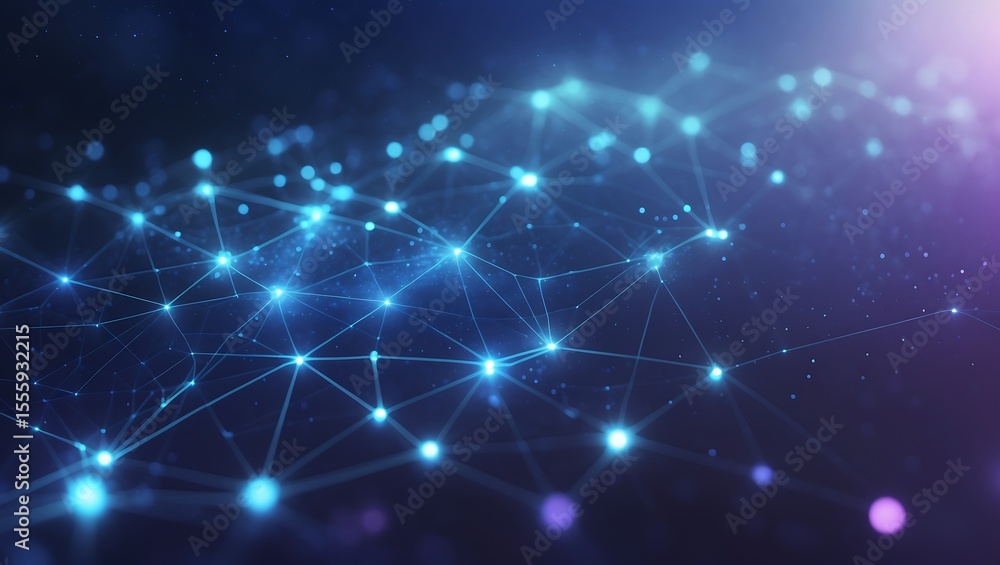 Poster abstract network of glowing blue nodes and lines on dark background