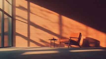Fototapeta premium Sun-drenched room with a mid-century modern chair.